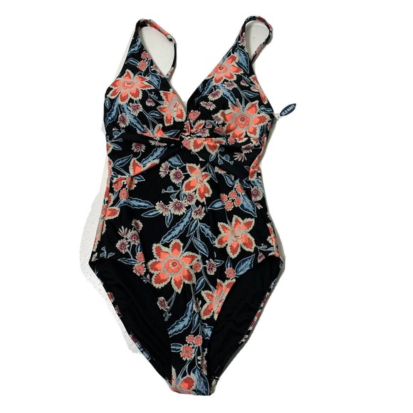 NEW - Women’s Size Small Black And Blue Floral Print One Piece Swimsuit Swimwear - Picture 3 of 12